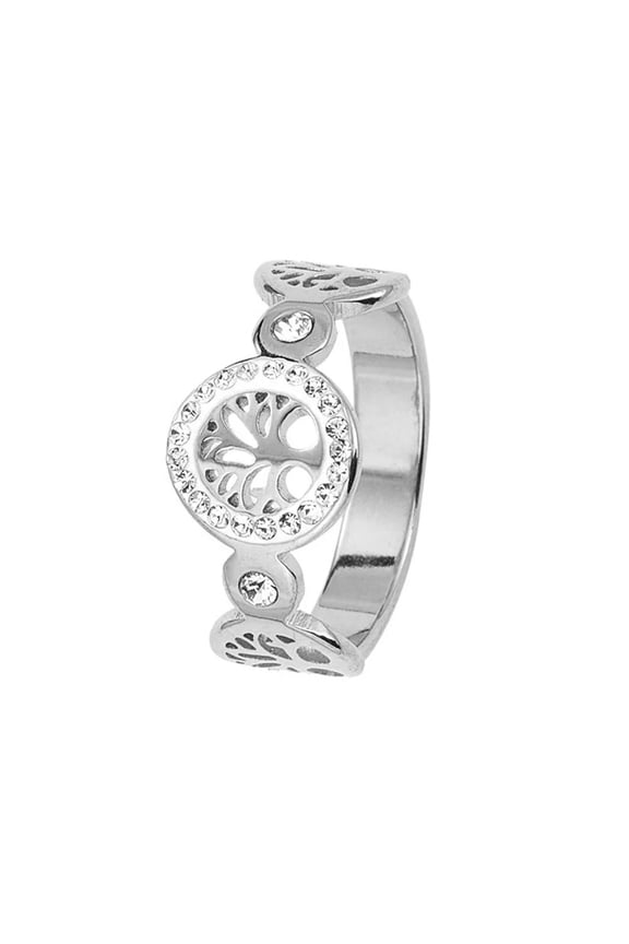 Men Women's Stainless Steel Ancient Tree of Life Hollow Ring Vintage Leaves Statement Ring Personalized Jewelry Silver Size 6