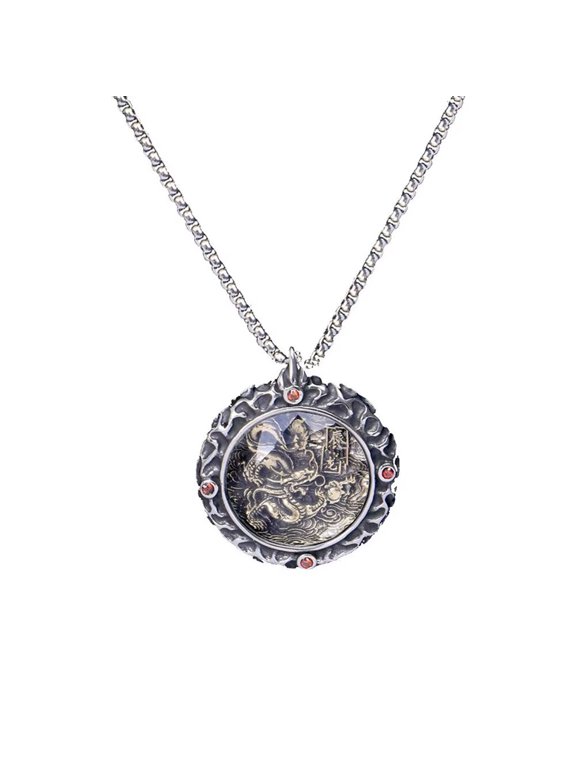 Men Women's Stainless Steel Chinese Necklace with Red Animals Patron Saint Pendant Charm with Chain Dragon