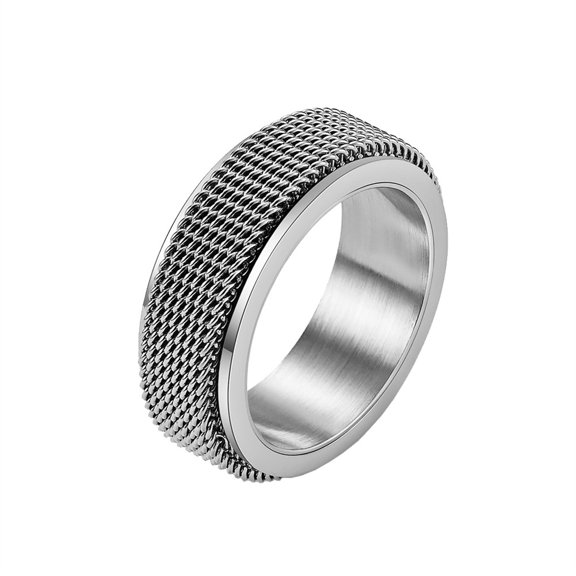 HIJONES Men Women's Stainless Steel Fashion Weave Braided Mesh Ring Rotatable 8MM Silver Size 11