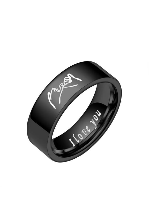 Men Women's Stainless Steel I Love You Hand-in-Hand Ring Promise Engagement Marriage Jewelry for Couple Black Size 10
