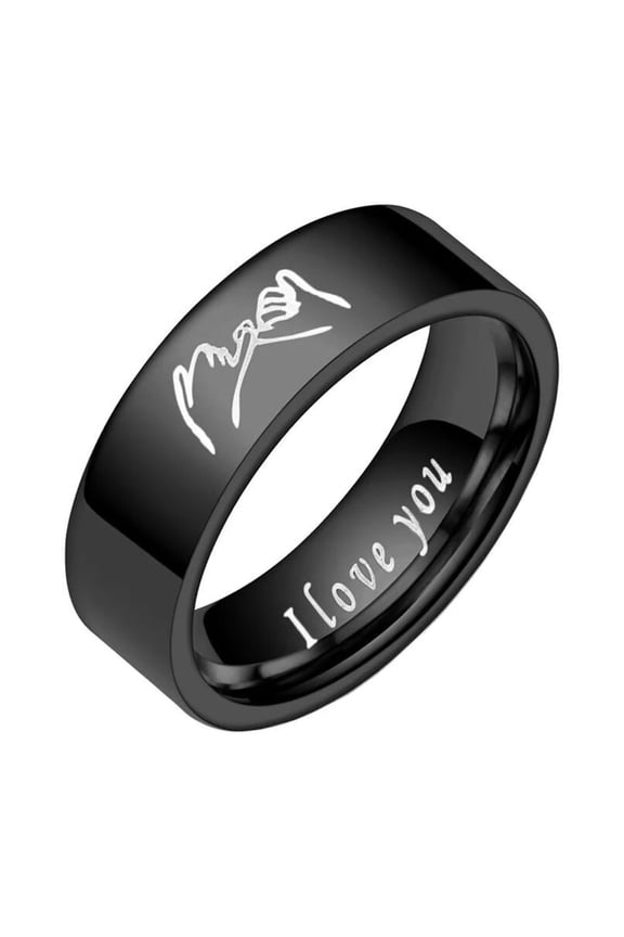 Men Women's Stainless Steel I Love You Hand-in-Hand Ring Promise Engagement Marriage Jewelry for Couple Black Size 11