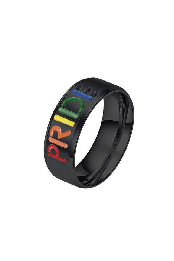 Men Women's Stainless Steel PRIDE Rainbow flag Ring for Lesbian & Gay LGBT Wedding Engagement Band Black Size 10