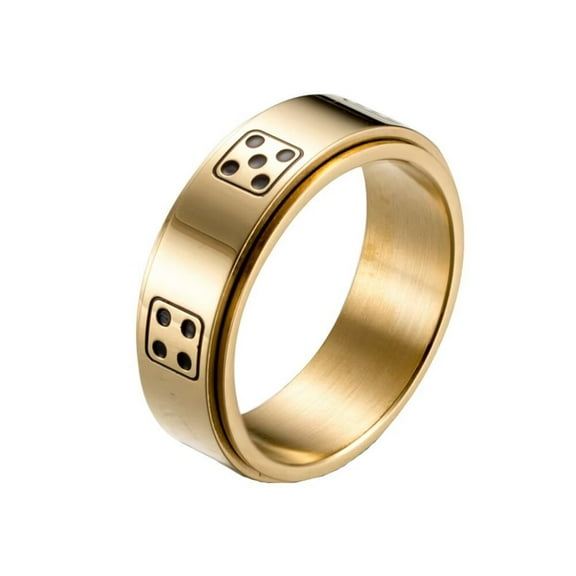 HIJONES Men Women's Stainless Steel Rotatable Ring Dice Game Trendy Band Ring Gold Size 7