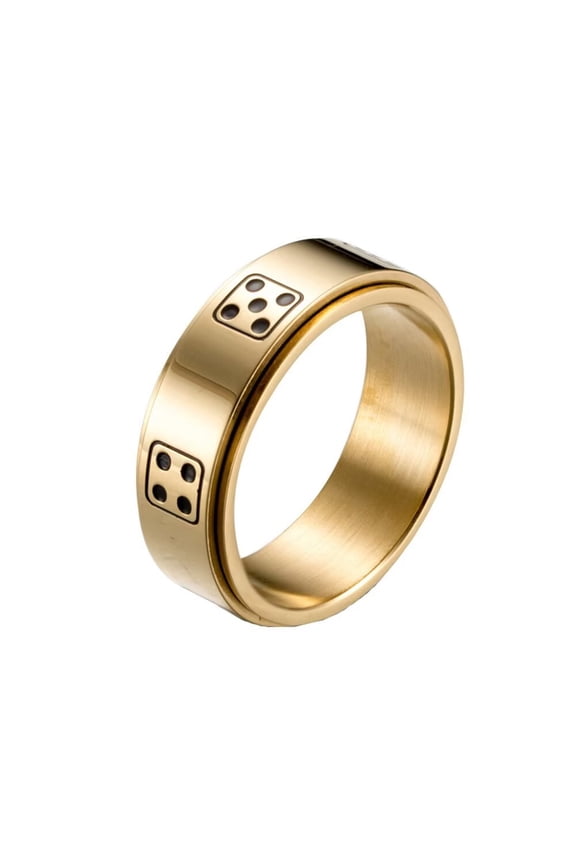 Men Women's Stainless Steel Rotatable Ring Dice Game Trendy Band Ring Gold Size 7