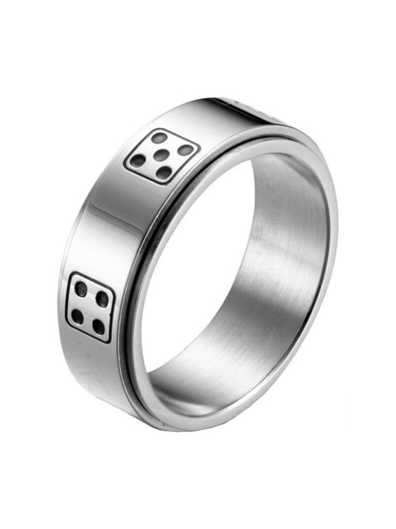 Men Women's Stainless Steel Rotatable Ring Dice Game Trendy Band Ring Silver Size 9
