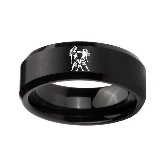 HIJONES Men Women's Stainless Steel Simple 12 Celestial Sign Constellation Matted Beveled Edge Rings Gifts for Birthday Gemini Size 10