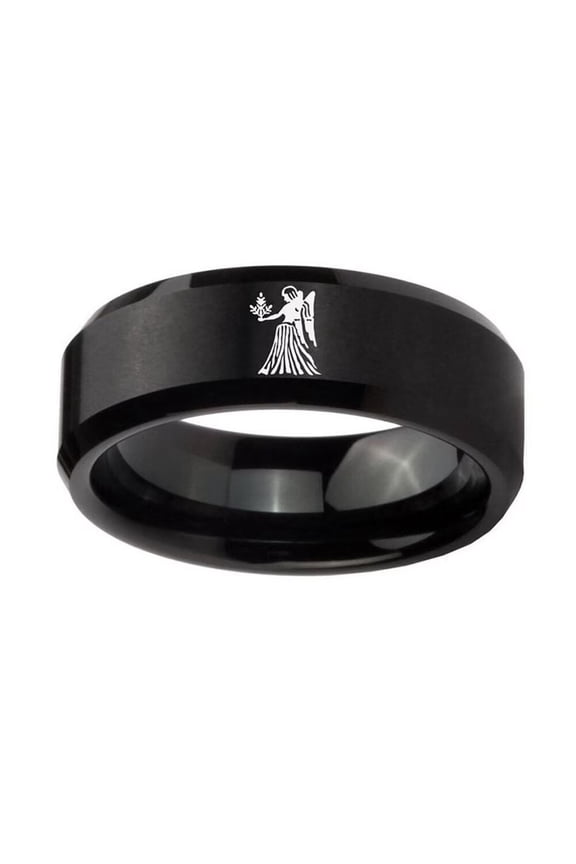 Men Women's Stainless Steel Simple 12 Celestial Sign Constellation Matted Beveled Edge Rings Gifts for Birthday Virgo Size 10