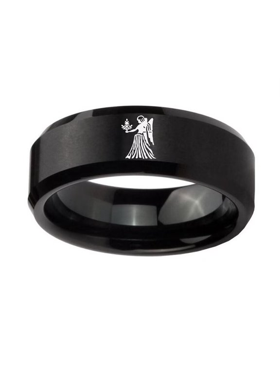 Men Women's Stainless Steel Simple 12 Celestial Sign Constellation Matted Beveled Edge Rings Gifts for Birthday Virgo Size 12