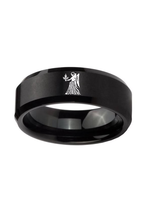 Men Women's Stainless Steel Simple 12 Celestial Sign Constellation Matted Beveled Edge Rings Gifts for Birthday Virgo Size 13