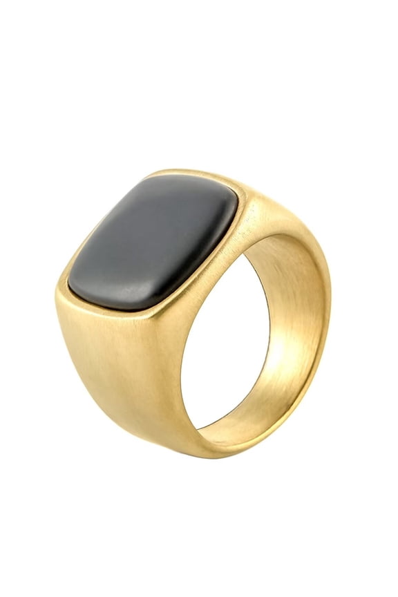 Men Women's Stainless Steel Square Gemstone Ring Signet Style Vintage Statement Pinky Finger Rings Gold Agate Size 5