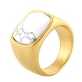 thumbnail image 1 of HIJONES Men Women's Stainless Steel Square Gemstone Ring Signet Style Vintage Statement Pinky Finger Rings Gold White Turquoise Size 13, 1 of 4