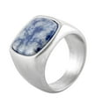 thumbnail image 1 of HIJONES Men Women's Stainless Steel Square Gemstone Ring Signet Style Vintage Statement Pinky Finger Rings Silver Blue Size 11, 1 of 4