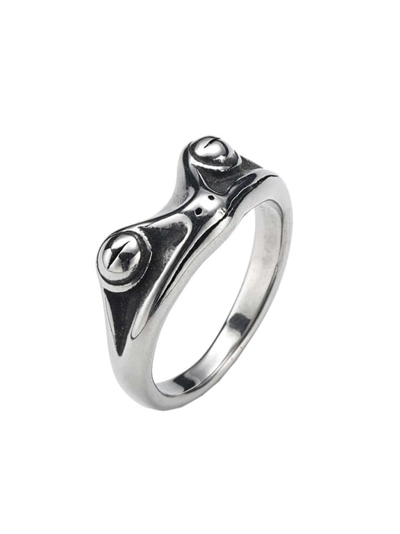 Men Women's Stainless Steel Vintage Cute Frog Ring Personalized Fashion Party Jewelry Silver Size 7