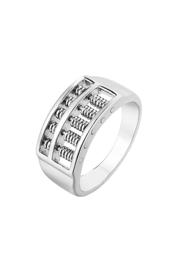 Men Women's Titanium Steel Ring Abacus Bead Symbol Fortune Silver Size 10
