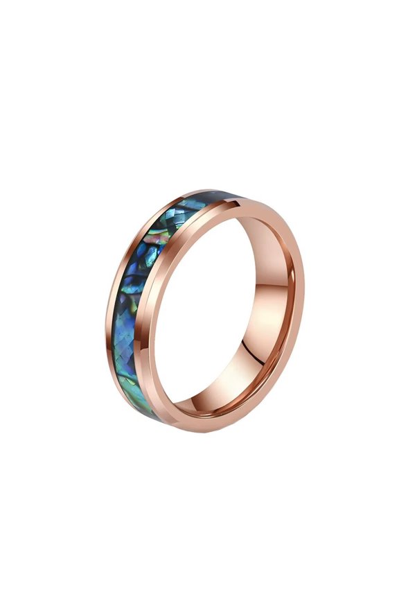Men Women's Tungsten Steel Inlaid Green Shell Ring Vintage Personalized Hip Hop Ring Band Jewelry 6mm Rose Gold Size 10