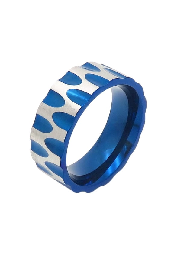 Men Women's Water Wave Ring Vintage Stainless Steel Personalized Hip Hop Ring Band Finger Jewelry Blue Size 10
