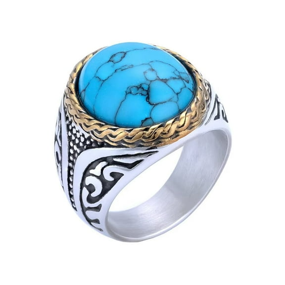 HIJONES Men Women's Weave Gemstone Ring Stainless Steel Vintage Personalized Hip Hop Ring Band Jewelry Blue Size 12