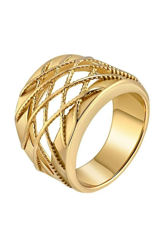 Men Women's Woven Mesh Ring Vintage Personalized Stainless Steel Hip Hop Ring Band Finger Jewelry Gold Size 11