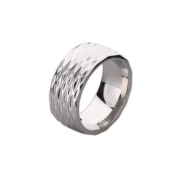 HIJONES Men's 10mm Irregular Rhombic Cut Glossy Ring Stainless Steel Vintage Band Rings Jewelry Silver Size 11
