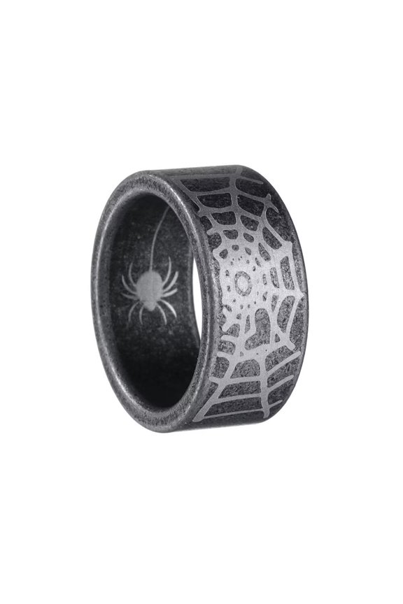 Men's 10mm Spider Web Ring Band Stainless Steel Personalized Halloween Jewelry Ancient Silver Size 7
