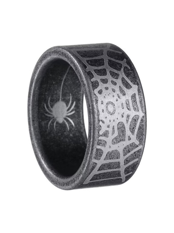 Men's 10mm Spider Web Ring Band Stainless Steel Halloween Ancient Silver-Plated Size 9