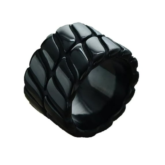 HIJONES Men's 14mm Vintage Stripes Stainless Steel Hip Hop Ring Band Finger Jewelry Black Size 13