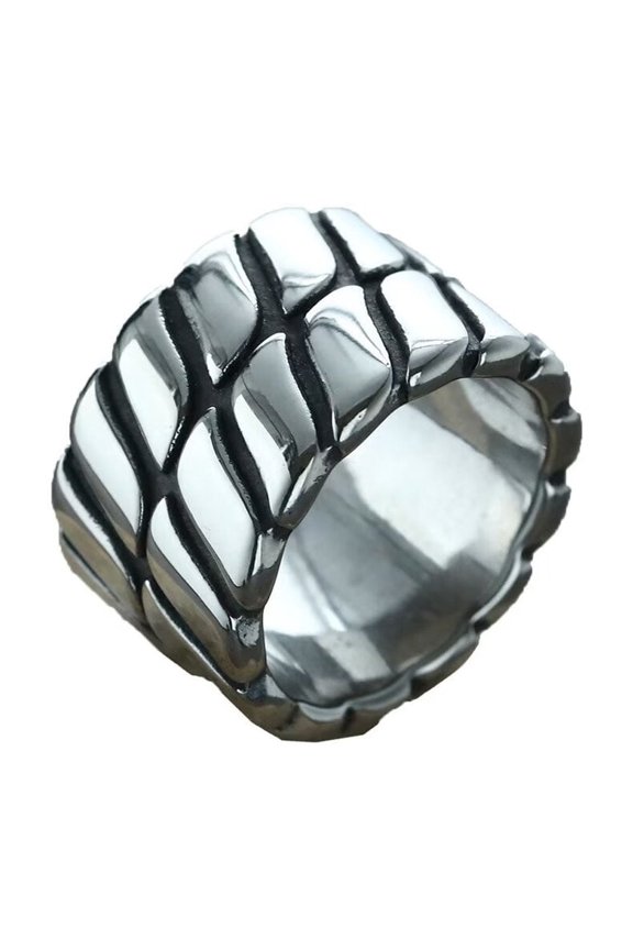 Men's 14mm Stripes Stainless Steel Hip Hop Ring Band Finger Silver Size 7