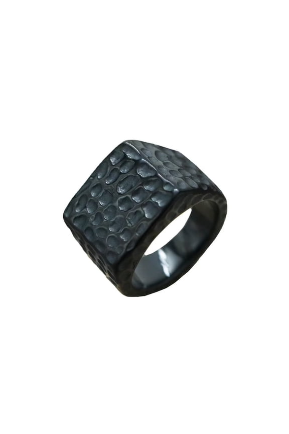 Men's 15mm Wide Square Irregular Moon Pit Pattern Ring Stainless Steel Hip Hop Ring Band Finger Jewelry Black Size 12