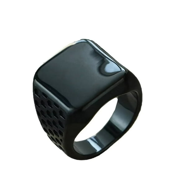 HIJONES Men's 19mm Wide Square Chunky Glossy Ring Stainless Steel Hip Hop Vintage Signet Ring Band Statement Finger Jewelry Black Size 13