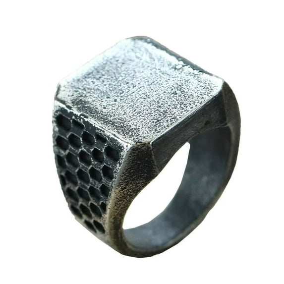 HIJONES Men's 19mm Wide Square Chunky Glossy Ring Stainless Steel Hip Hop Vintage Signet Ring Band Statement Finger Jewelry Old Black Size 10