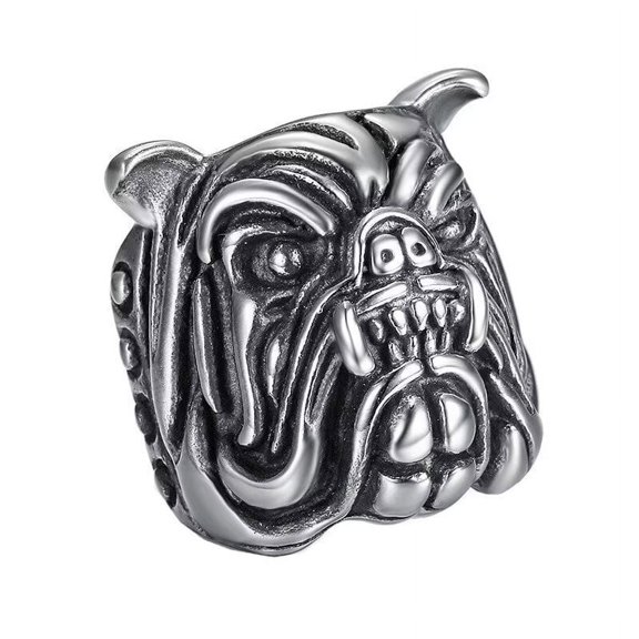 HIJONES Men's Angry Dog Rings Stainless Steel Vintage Punk Gothic Cool Animal Jewelry Size 12