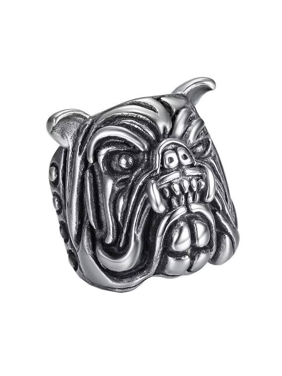 Men's Angry Dog Rings Stainless Steel Vintage Punk Gothic Cool Animal Jewelry Size 15