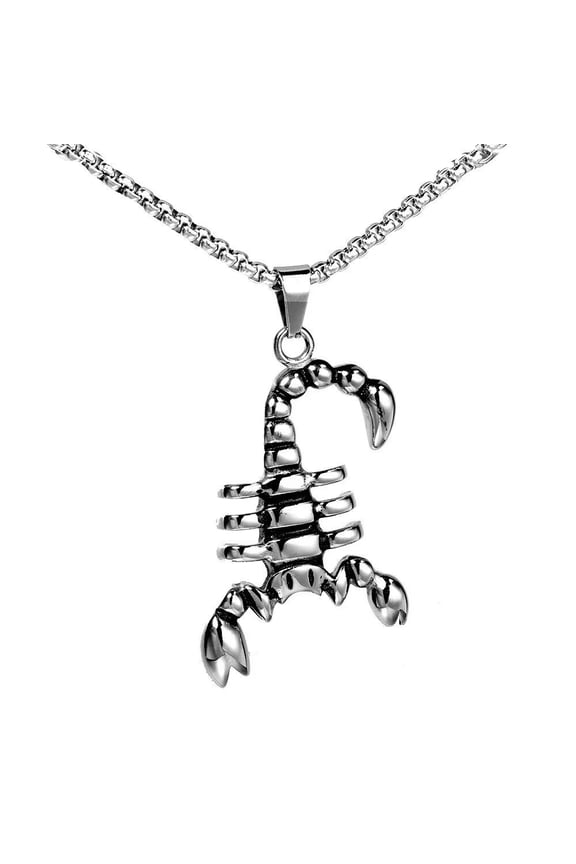 Men's Animal Scorpion Necklace Stainless Steel Vintage Hip Hop Punk Pendant Chain All Match Sweater Jewelry Silver