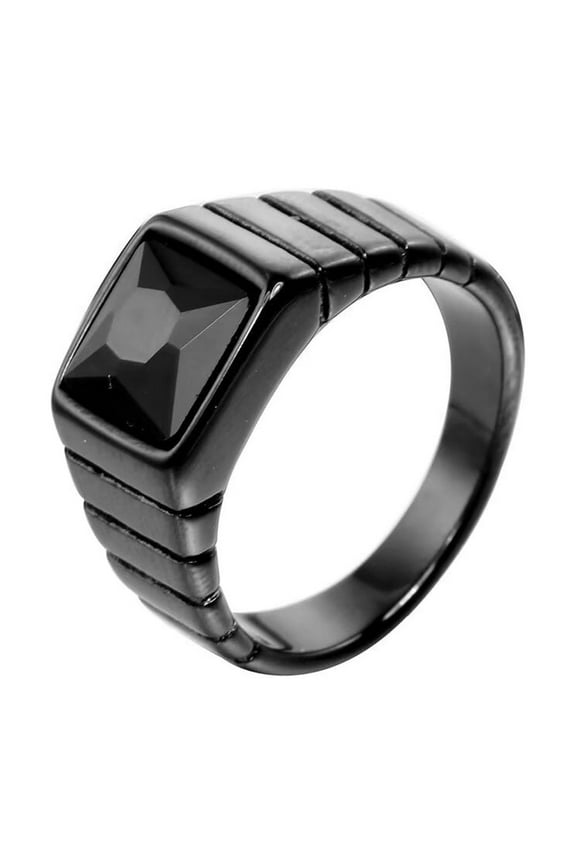 Men's Black Stone Ring Stainless Steel Square Crystal Gemstone Simple Vintage Statement Rings Black Size 10