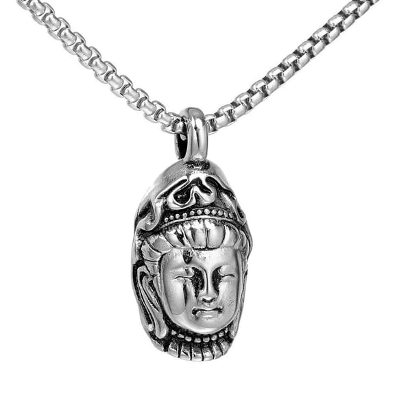 HIJONES Men's Buddha Head Pendant Necklace Stainless Steel Personalized Buddhism Vintage Hip Hop Jewelry Silver
