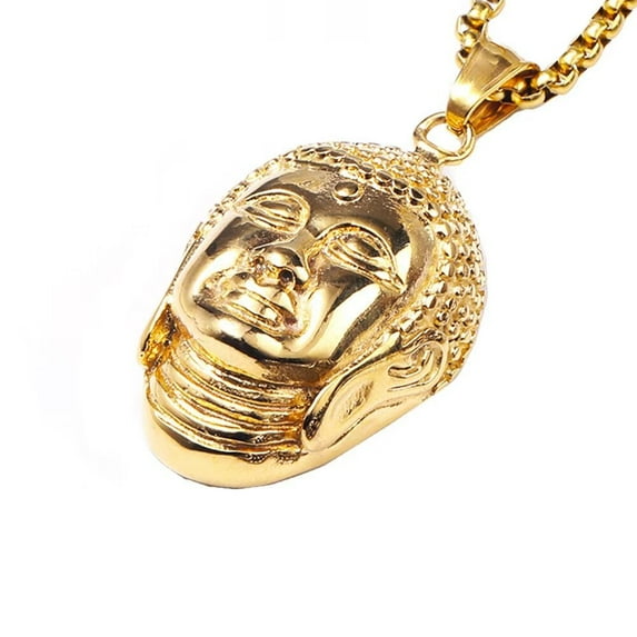 HIJONES Men's Buddhism Buddha Head Pendant Necklace Stainless Steel Personalized Vintage Hip Hop Jewelry Gold