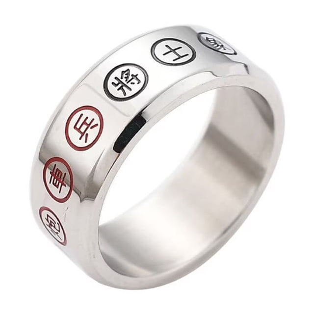 HIJONES Men's Chinese Chess Ring Stainless Steel Chess Player Vintage ...
