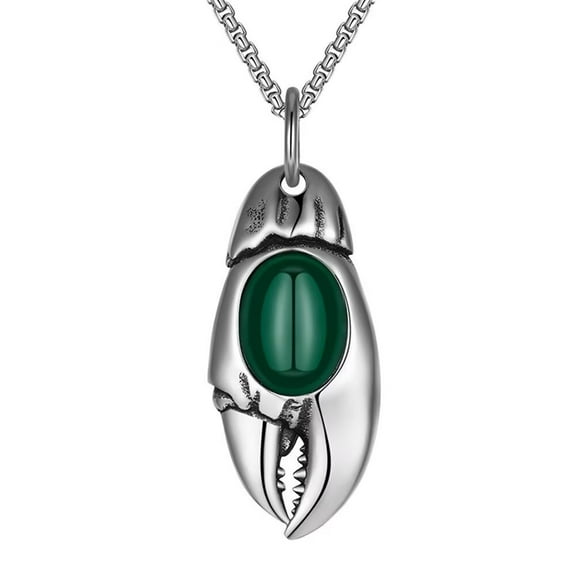 HIJONES Men's Crab Claw with Green Stone Pendant Necklace Stainless Steel Personalized Cancer Hip Hop Chain Collarbone Jewelry Silver