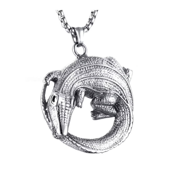 HIJONES Men's Crocodile Pendant Necklace Stainless Steel Personalized Hip Hop Chain Collarbone Jewelry Silver