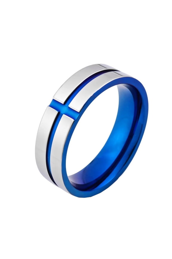Men's Cross Ring Stainless Steel Stress Personality Jewelry Blue Size 9