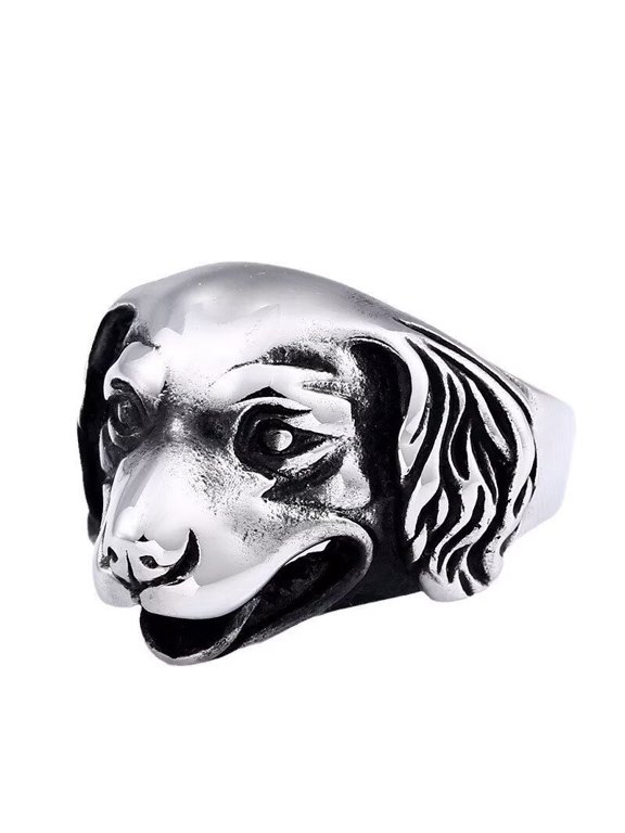 Men's Dog Head Rings Stainless Steel Vintage Punk Gothic Cool Animal Jewelry Size 8