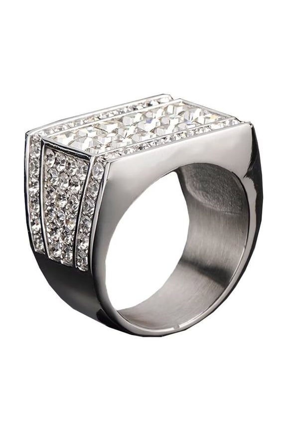 Men's Full Diamonds Stainless Steel Rings Personalized Cubic Zircon Band Ring Jewelry Silver Size 13