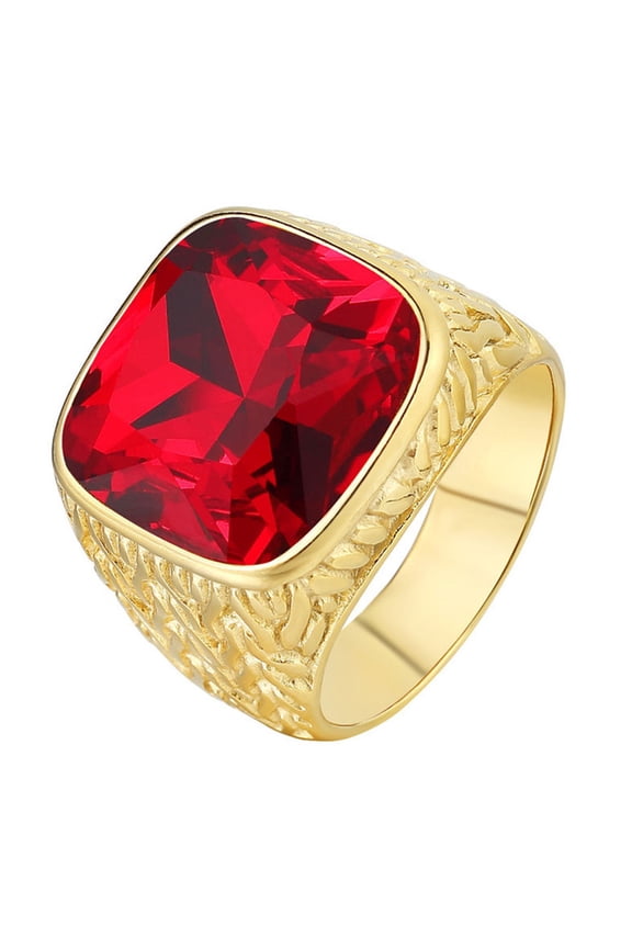 Men's Gold Stainless Steel Simple Classic Square Gemstone Rings Red Size 13
