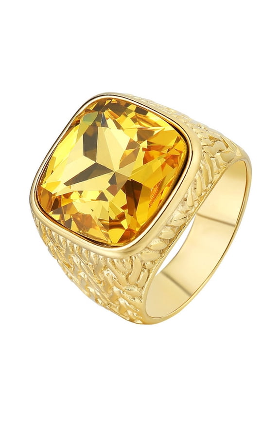 Men's Gold Stainless Steel Simple Classic Square Gemstone Rings Yellow Size 10