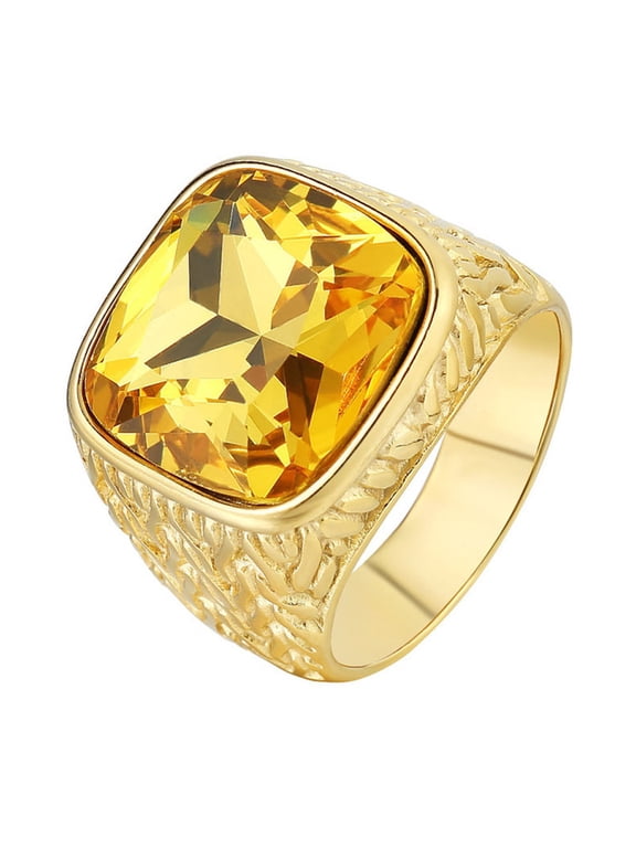 Men's Gold Stainless Steel Simple Classic Square Gemstone Rings Yellow Size 13