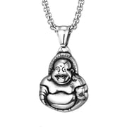 HIJONES Mens Laughing Buddha Pendant Necklace Stainless Steel Personalized Buddhism Vintage Hip Hop Jewelry Silver