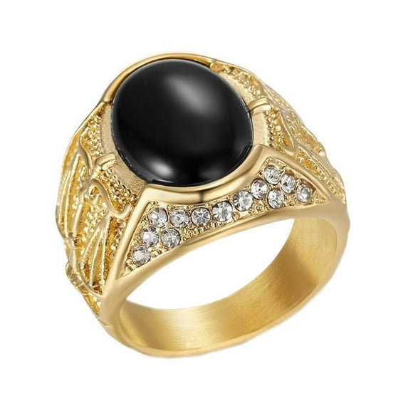 HIJONES Men's Libra Gemstone Stainless Steel Ring Vintage Personalized Punk Gothic Hip Hop Zodiac Signs Jewelry Black Size 12