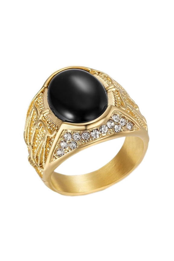 Men's Libra Gemstone Stainless Steel Ring Vintage Personalized Punk Gothic Hip Hop Zodiac Signs Jewelry Black Size 9