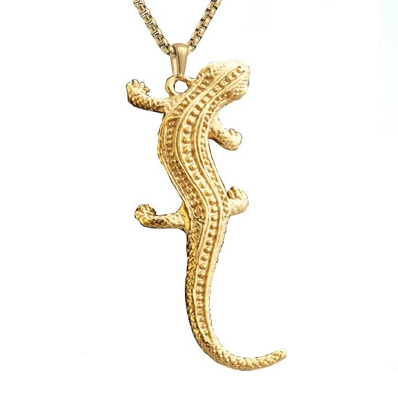 HIJONES Men's Lizards Necklace Stainless Steel Vintage Hip Hop Punk Pendant Chain All Match Sweater Jewelry Gold