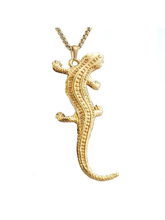 Men's Lizards Necklace Stainless Steel Vintage Hip Hop Punk Pendant Chain All Match Sweater Jewelry Gold